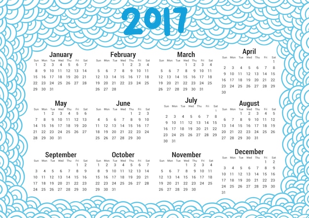 Vector gratuito plantilla de calendario 2017 con dibujos abstractos