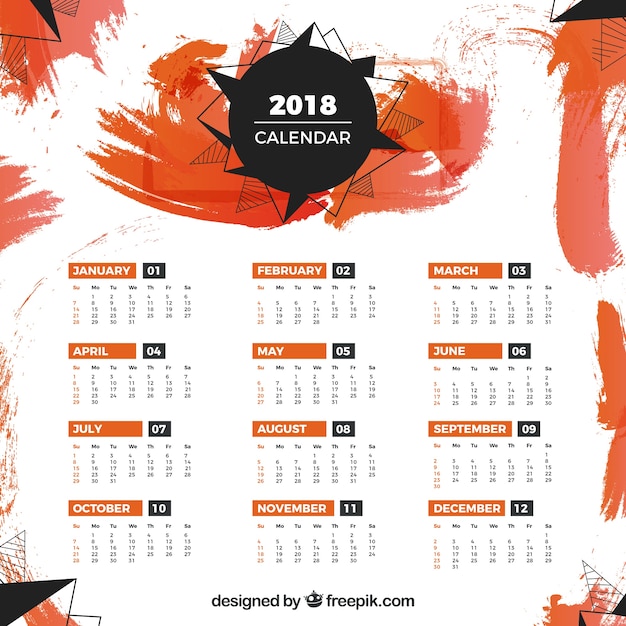 Plantilla de calendario de 2018 con manchas naranjas