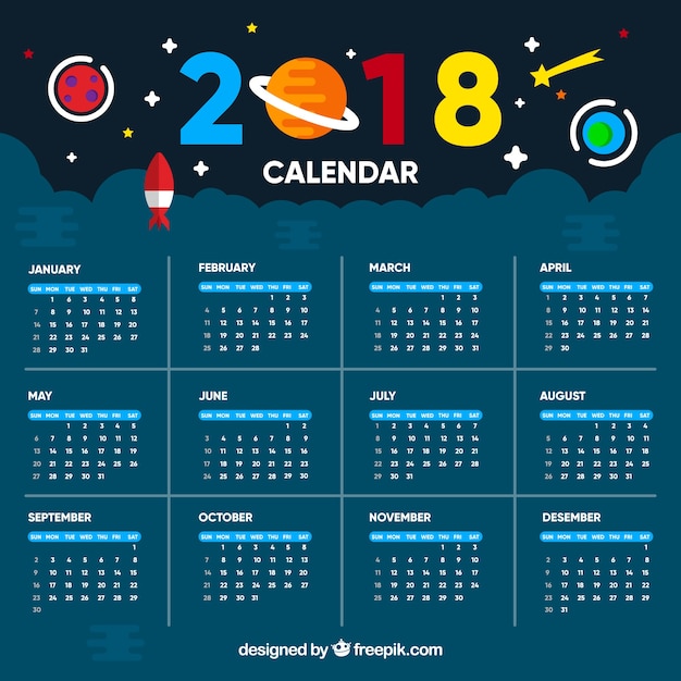 Plantilla de calendario 2018 de universo