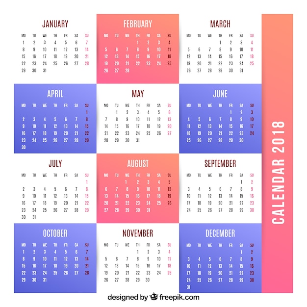 Vector gratuito plantilla de calendario 2018