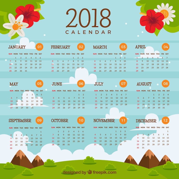 Vector gratuito plantilla de calendario de 2018
