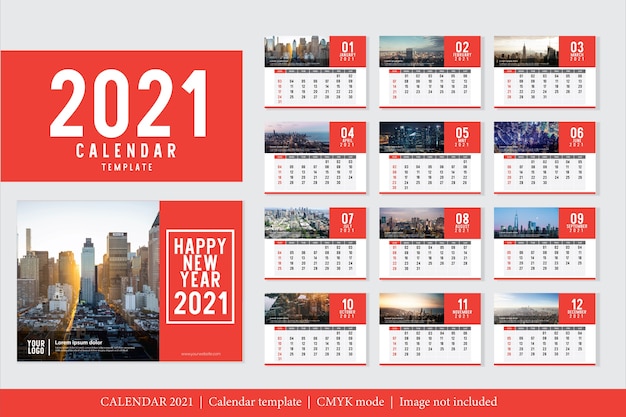 Vector gratuito plantilla de calendario 2021 de diseño moderno