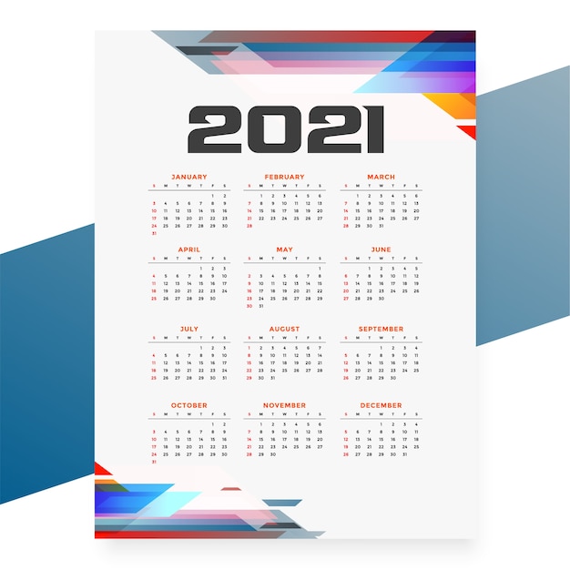 Vector gratuito plantilla de calendario 2021 de estilo geométrico