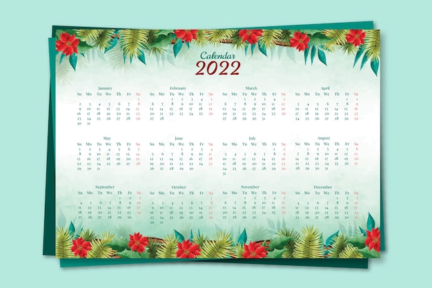 Vector gratuito plantilla de calendario 2022 en acuarela