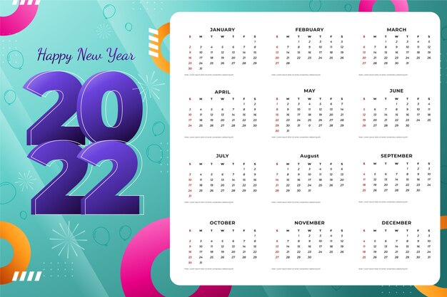 Plantilla de calendario 2022 degradado