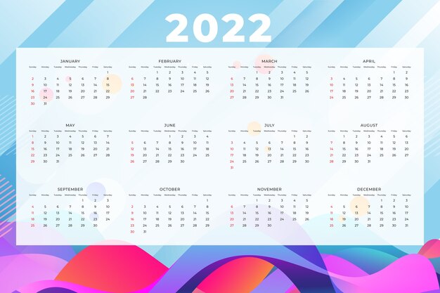 Plantilla de calendario 2022 degradado