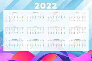 Vector gratuito plantilla de calendario 2022 degradado