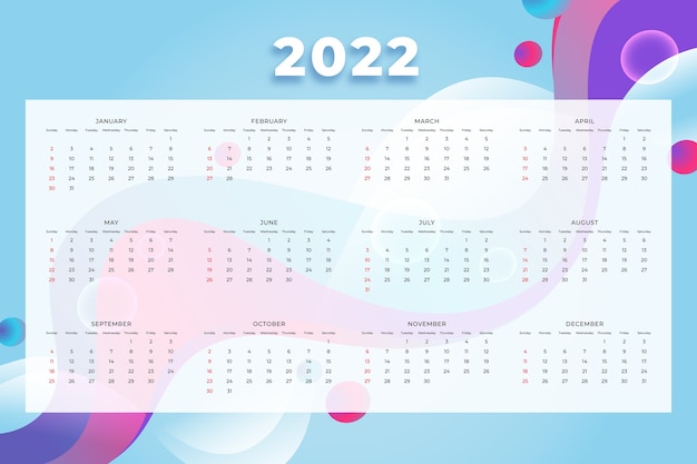 Vector gratuito plantilla de calendario 2022 degradado