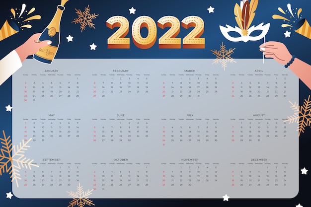 Plantilla de calendario 2022 degradado