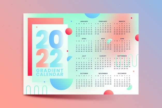 Vector gratuito plantilla de calendario 2022 degradado