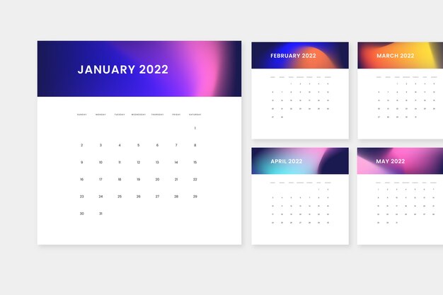 Plantilla de calendario 2022 degradado