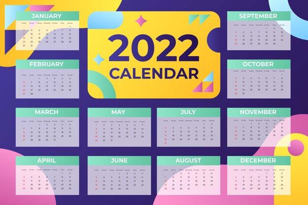 Plantilla de calendario 2022 degradado