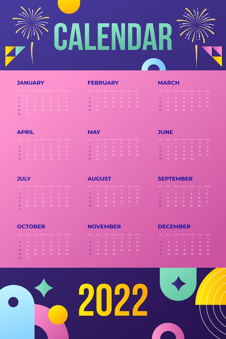 Vector gratuito plantilla de calendario 2022 degradado