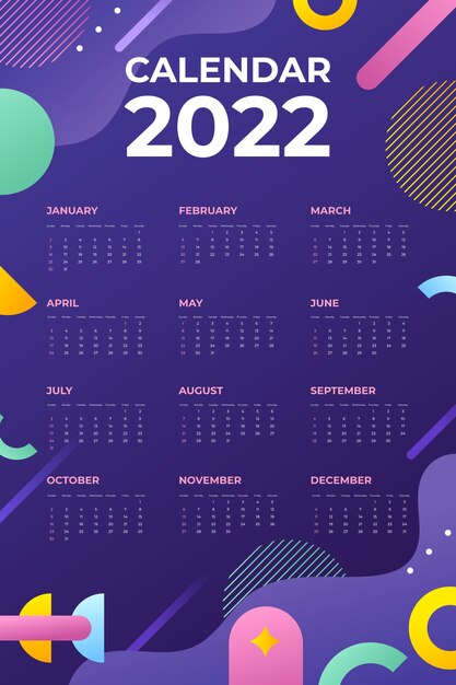Plantilla de calendario 2022 degradado