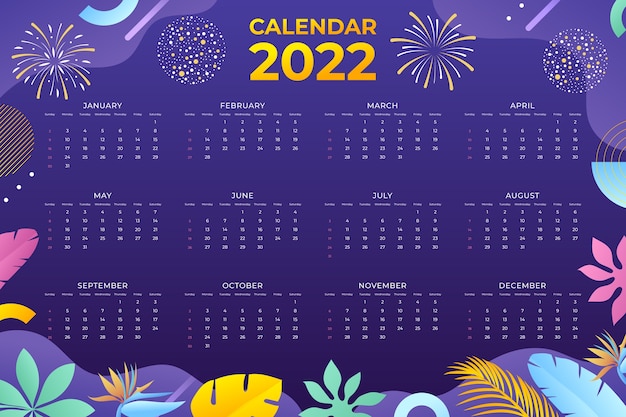 Vector gratuito plantilla de calendario 2022 degradado