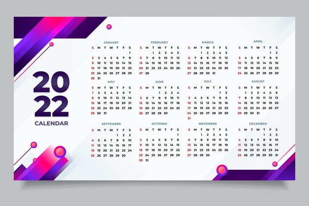 Plantilla de calendario 2022 degradado