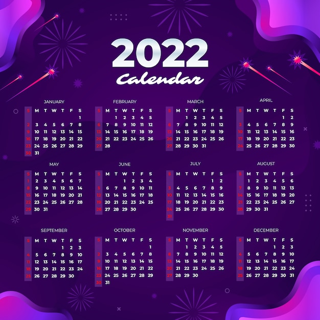 Vector gratuito plantilla de calendario 2022 degradado