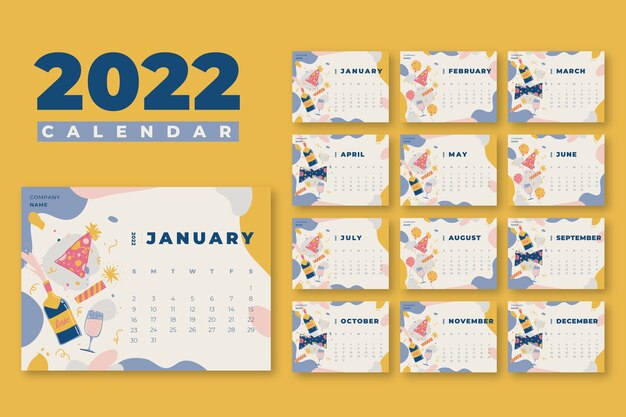 Plantilla de calendario 2022 dibujado a mano