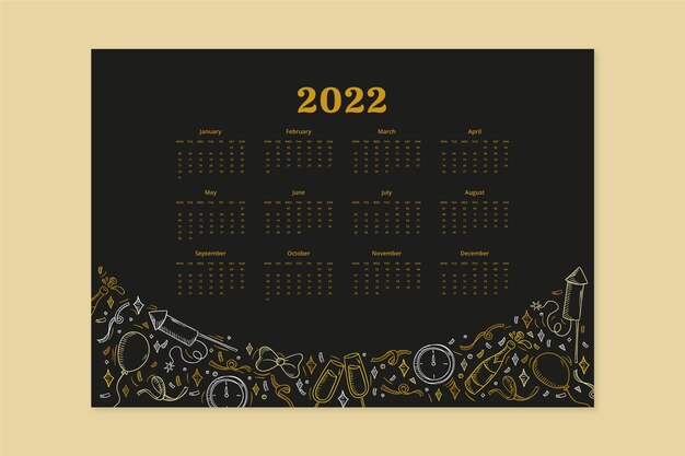 Plantilla de calendario 2022 dibujado a mano