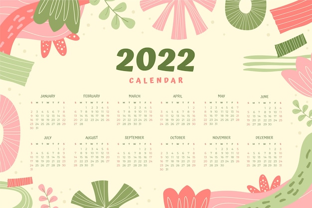 Plantilla de calendario 2022 dibujado a mano