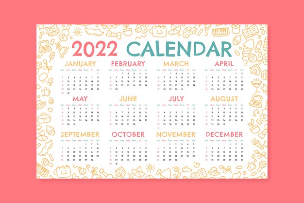 Plantilla de calendario 2022 dibujado a mano
