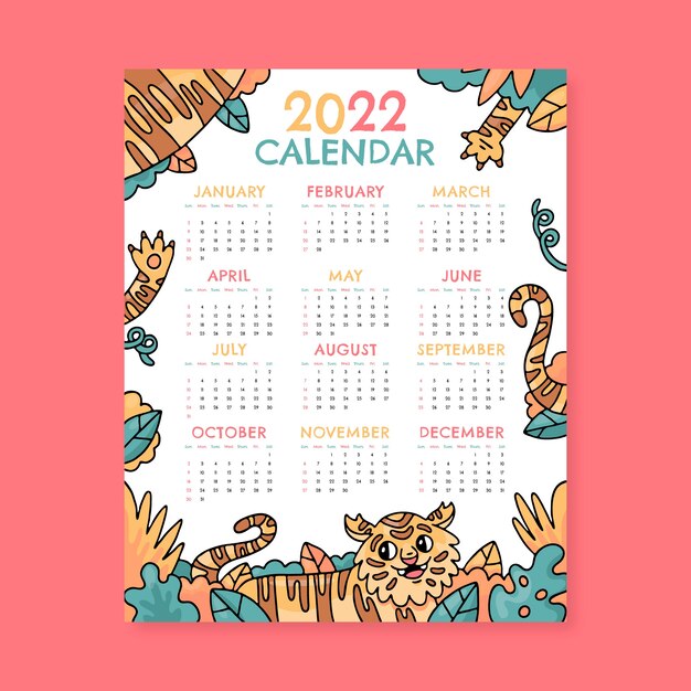 Plantilla de calendario 2022 dibujado a mano