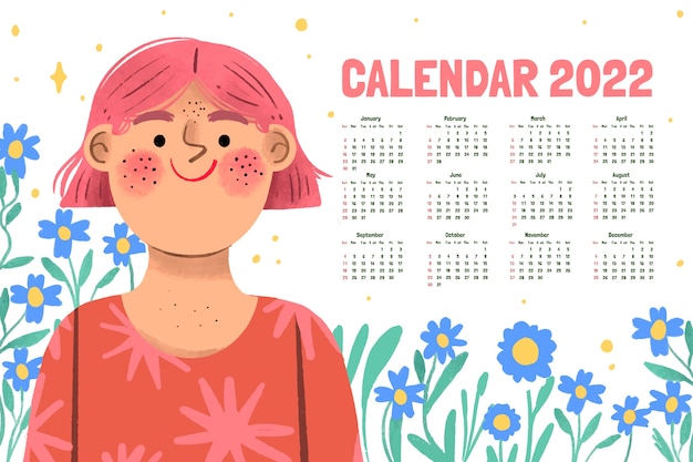 Vector gratuito plantilla de calendario 2022 dibujado a mano