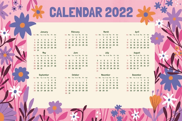 Plantilla de calendario 2022 dibujado a mano