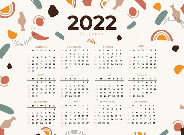 Vector gratuito plantilla de calendario 2022 plana dibujada a mano