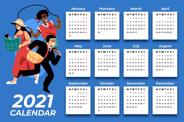 Plantilla de calendario 2022 plana dibujada a mano