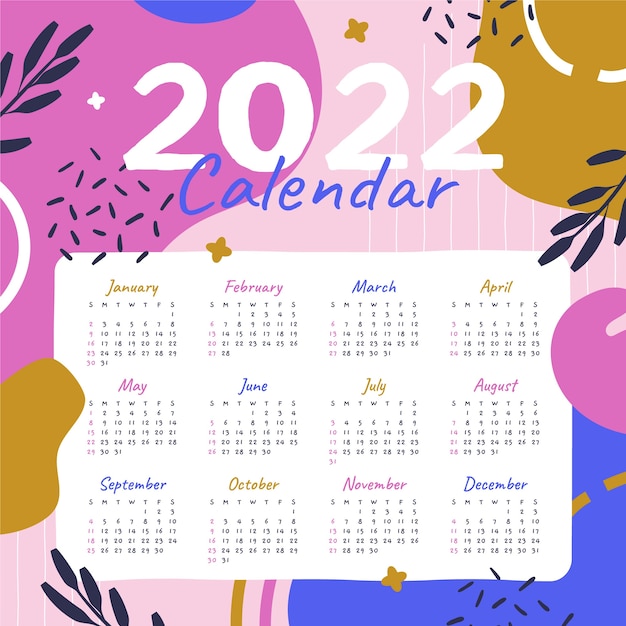 Plantilla de calendario 2022 plana dibujada a mano