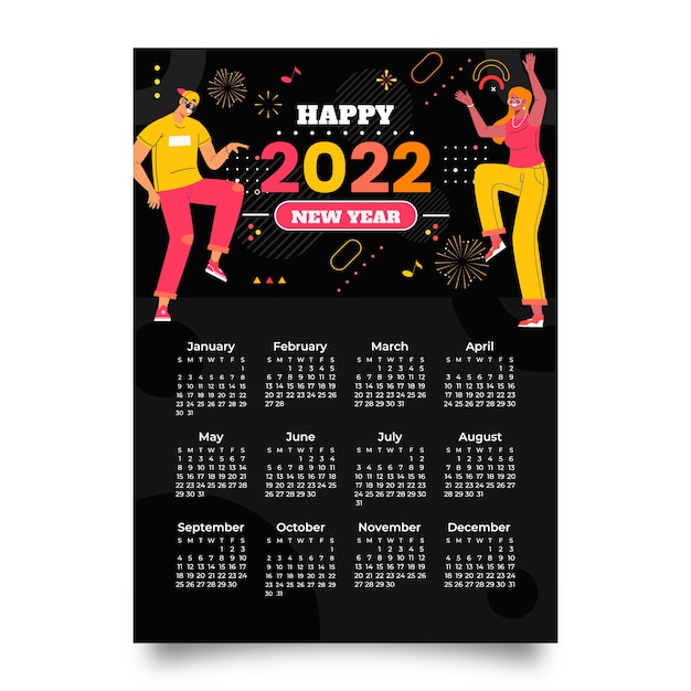 Vector gratuito plantilla de calendario 2022 plana dibujada a mano