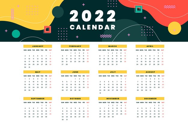 Plantilla de calendario 2022 plana dibujada a mano
