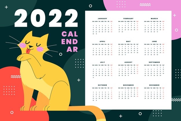 Plantilla de calendario 2022 plana dibujada a mano