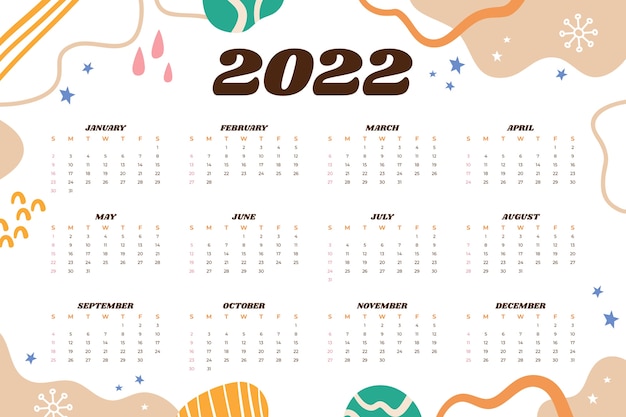 Vector gratuito plantilla de calendario 2022 plana dibujada a mano