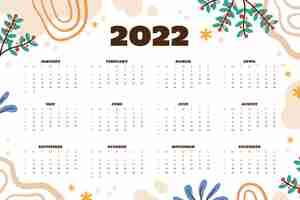 Vector gratuito plantilla de calendario 2022 plana dibujada a mano