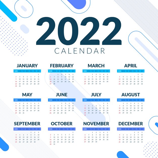 Plantilla de calendario 2022 plana