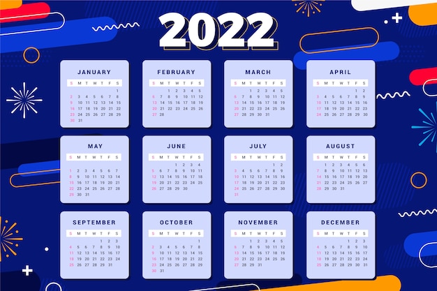 Vector gratuito plantilla de calendario 2022 plana