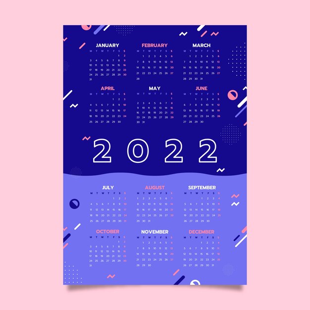 Plantilla de calendario 2022 plana