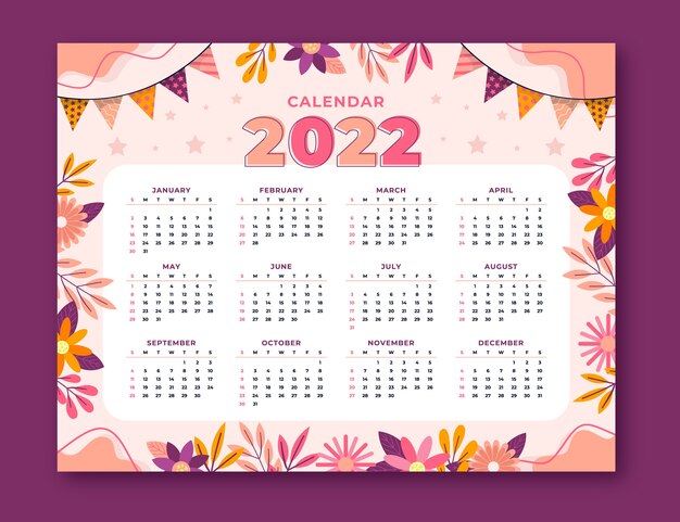 Plantilla de calendario 2022 plana