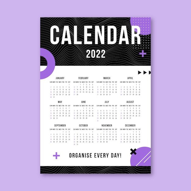 Vector gratuito plantilla de calendario 2022 plana