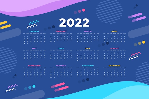 Vector gratuito plantilla de calendario 2022 plana