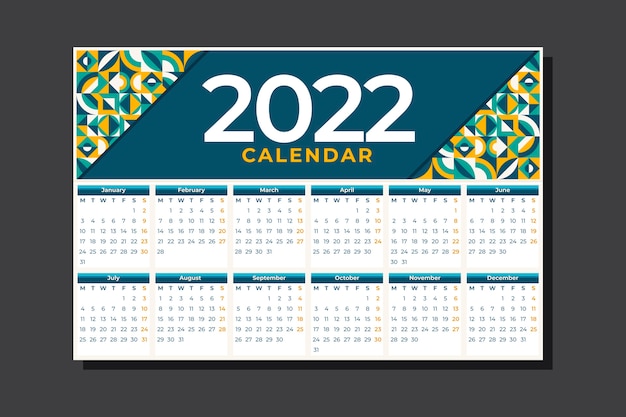 Vector gratuito plantilla de calendario 2022 plana