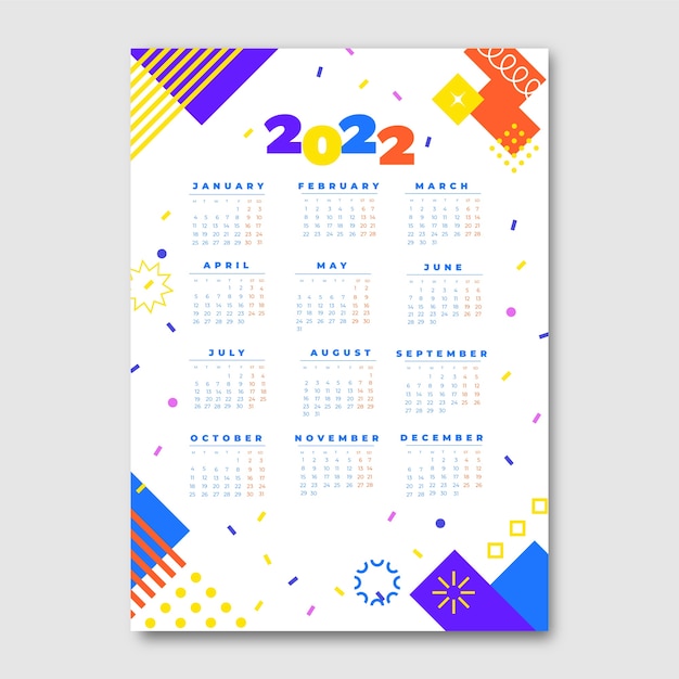 Vector gratuito plantilla de calendario 2022 plana