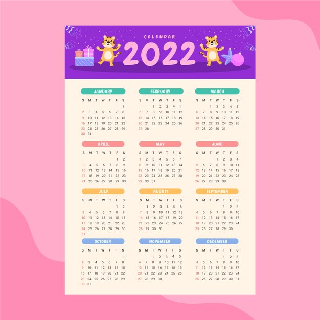 Plantilla de calendario 2022 plana