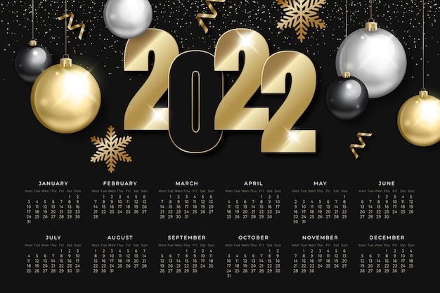 Vector gratuito plantilla de calendario 2022 realista