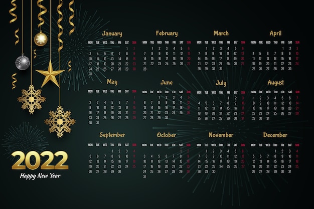 Vector gratuito plantilla de calendario 2022 realista