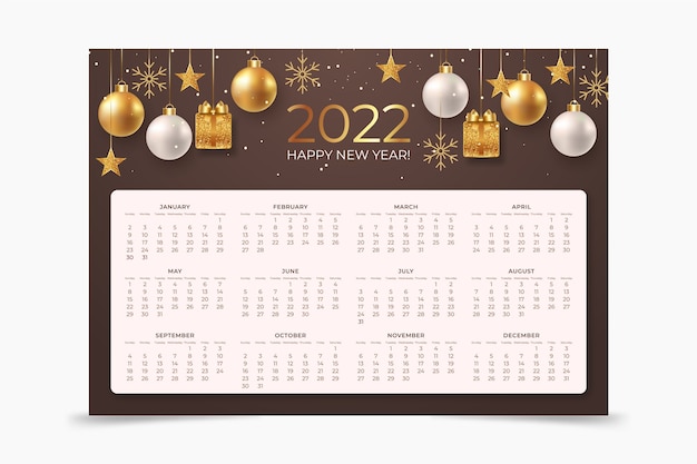 Vector gratuito plantilla de calendario 2022 realista