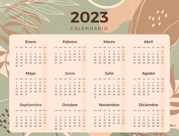 Plantilla de calendario 2023 dibujada a mano