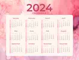 Vector gratuito plantilla de calendario 2024 en acuarela